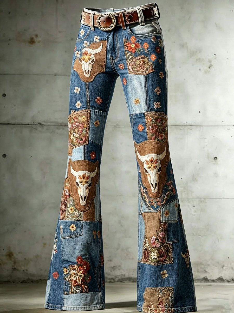Ladies' Western Style Denim Trumpet Pants