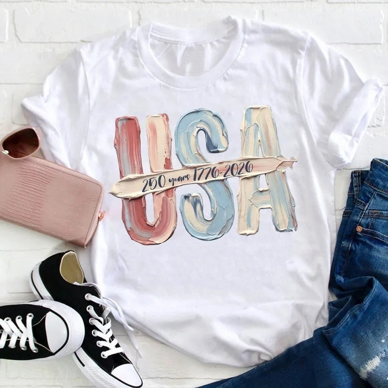 Watercolor USA 250 Years Cotton T-Shirt