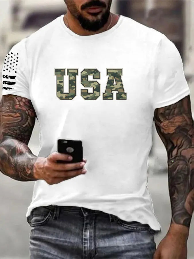 Camouflage USA Pattern 100% Cotton T-Shirt