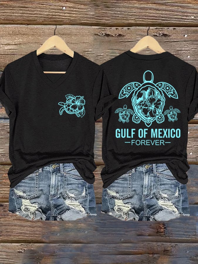 Women's Gulf of Mexico Print V-Neck T-Shirt
