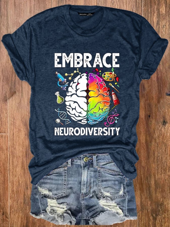 Women's Autism Awareness Embrace Neurodiversity Print T-Shirt