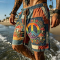 Men's Hippie Psychedelic Mushrooms Patchwork Print Casual Shorts