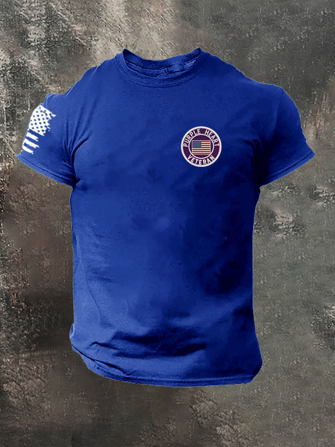Purple Heart Veteran Pattern 100% Cotton T-Shirt