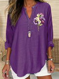 Women's Alzheimer's Floral Print Casual Long Sleeve V-Neck Shirt