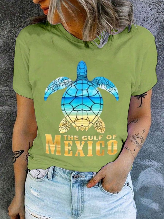 Women's Gulf of Mexico Print Round Neck T-Shirt