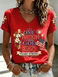 Women's America 250 Years Strong One Nation Under God Print Casual T-shirt