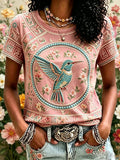 Women's Breast Cancer Awareness Short-Sleeve T-Shirt with Hummingbird Print