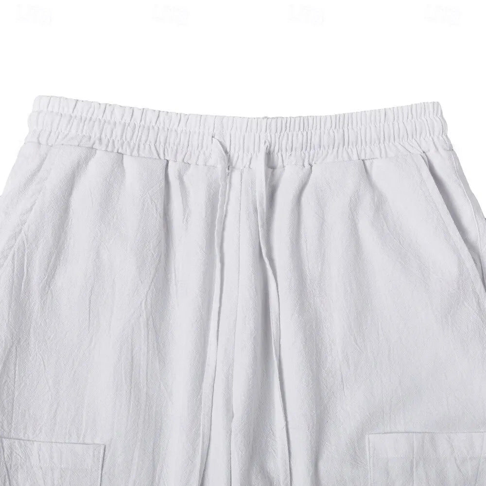 Men's Casual Linen-Blend Button-Detail Joggers
