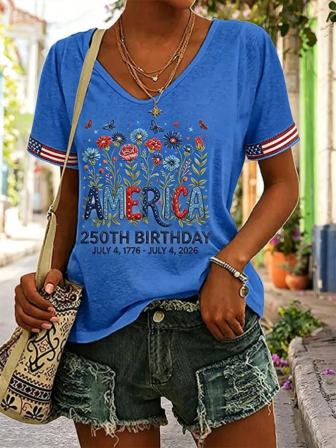 Women's 250 Years Of Freedom Flower Art Print  Top