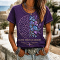Women's Alzheimer's Awareness Bloom Through Memory Floral Art Printed T-shirt