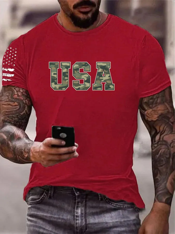 Camouflage USA Pattern 100% Cotton T-Shirt