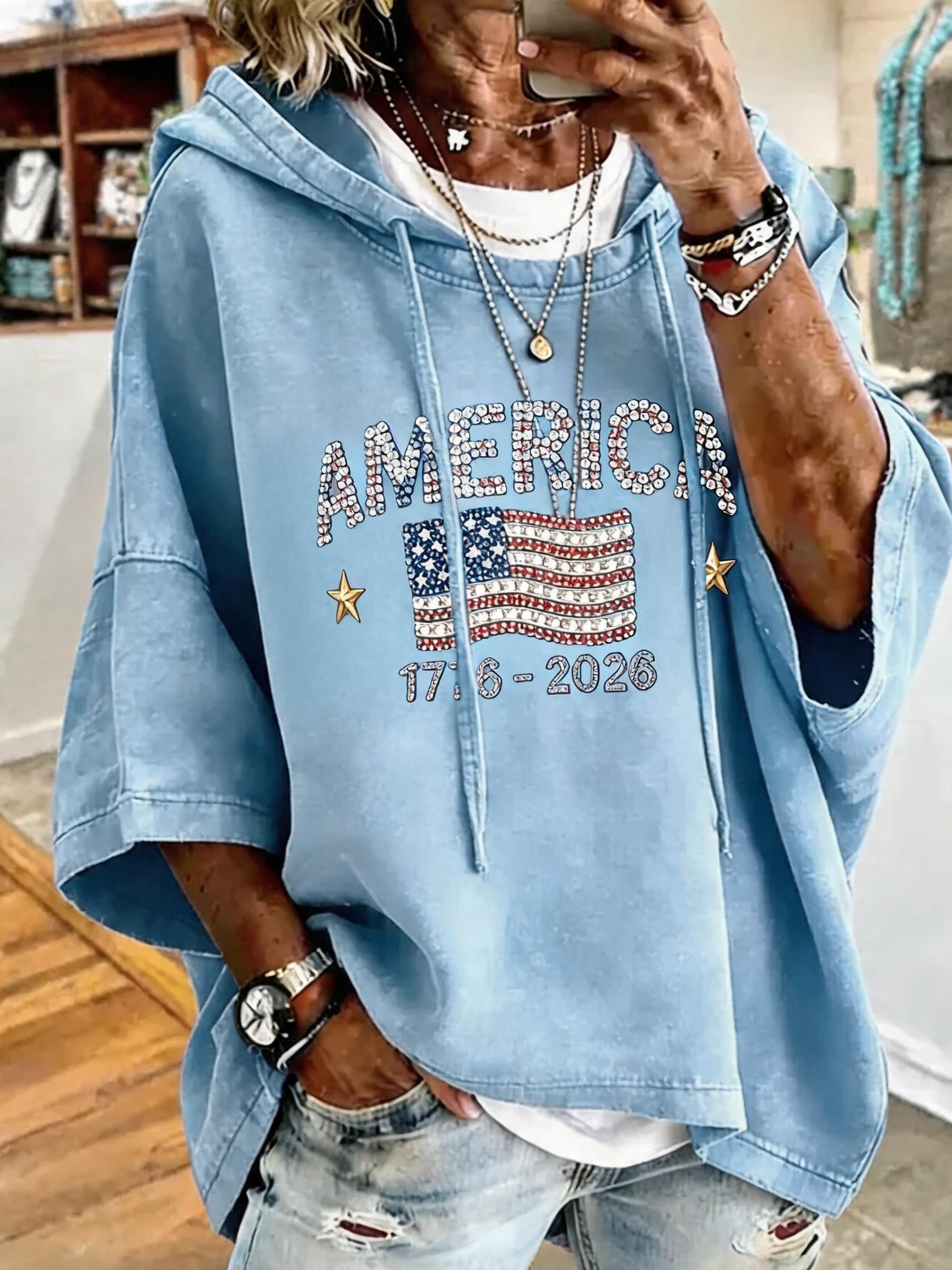 Women's Independence Day Print Casual Oversized Hoodie