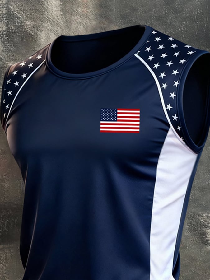 Men's Retro Independence Day Patriot Crew Neck Tank Top