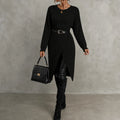 Elegant Crew Neck Long Knit Sweater
