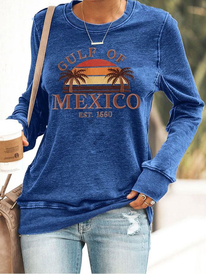Women's Gulf of Mexico Est 1550 Print Casual  Sweatershirt