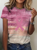Women's Breast Cancer Print Crew Neck T-Shirt
