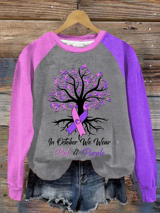 Women's In October We Wear Pink&Purple Breast Cancer Awareness Printed Sweatshirt