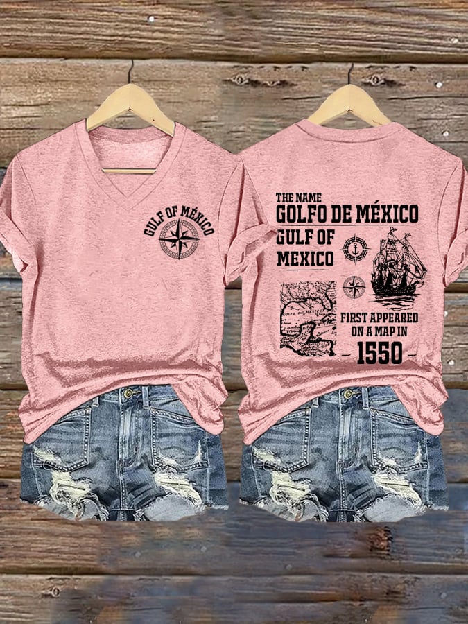 Women's Gulf Of Mexico Printed V Neck T-Shirt