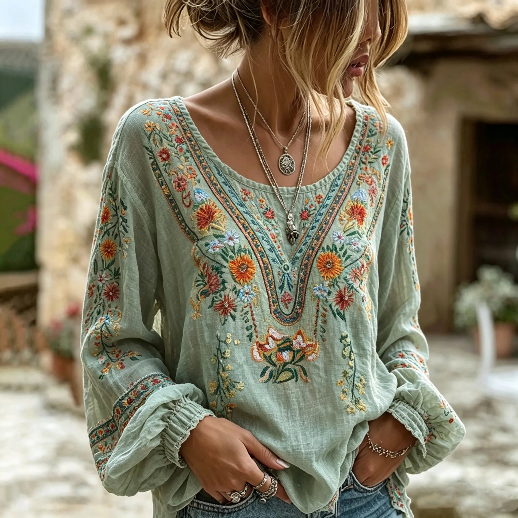 Women's Bohemian Floral Print Casual T-shirt
