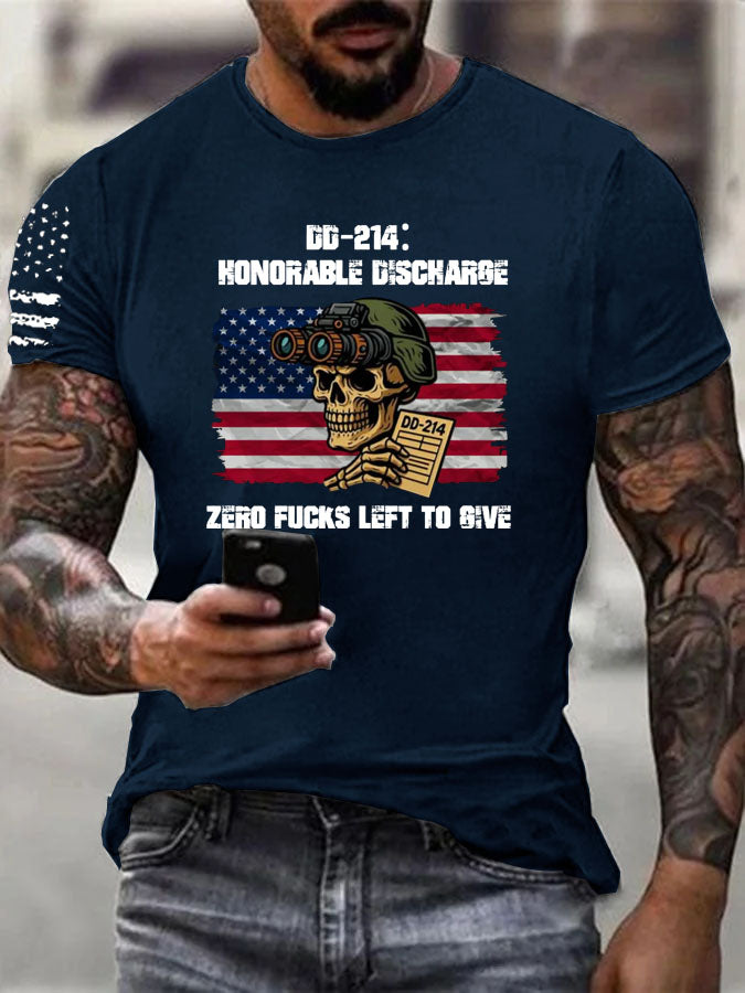 DD214 Zero Fucks Left To Give Pattern 100% Cotton T-Shirt