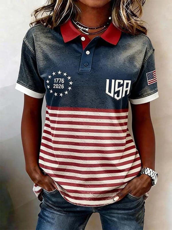 American Women'S Casual Patriotic Polo