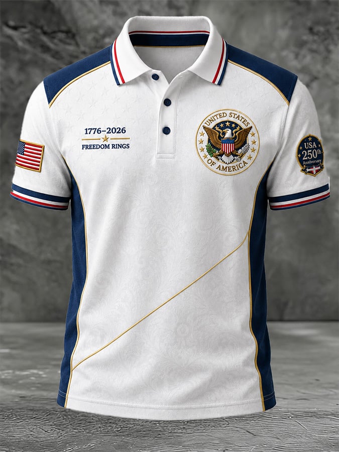 Men's Casual USA 250th Anniversary Print Polo Shirt