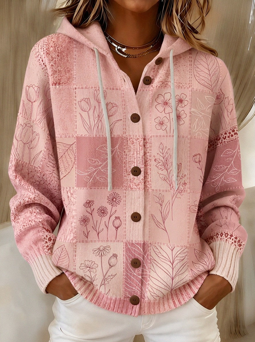 Women's Breast Cancer Awareness Pink Floral Patchwork Printed Cardigan