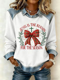 Women's Casual JESUS IS THE REASON FOR THE SEASON Denim Patchwork Sweatshirt