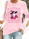 Women's In October We Wear Pink Halloween Ghost Breast Cancer Awareness Warrior Sweatshirt