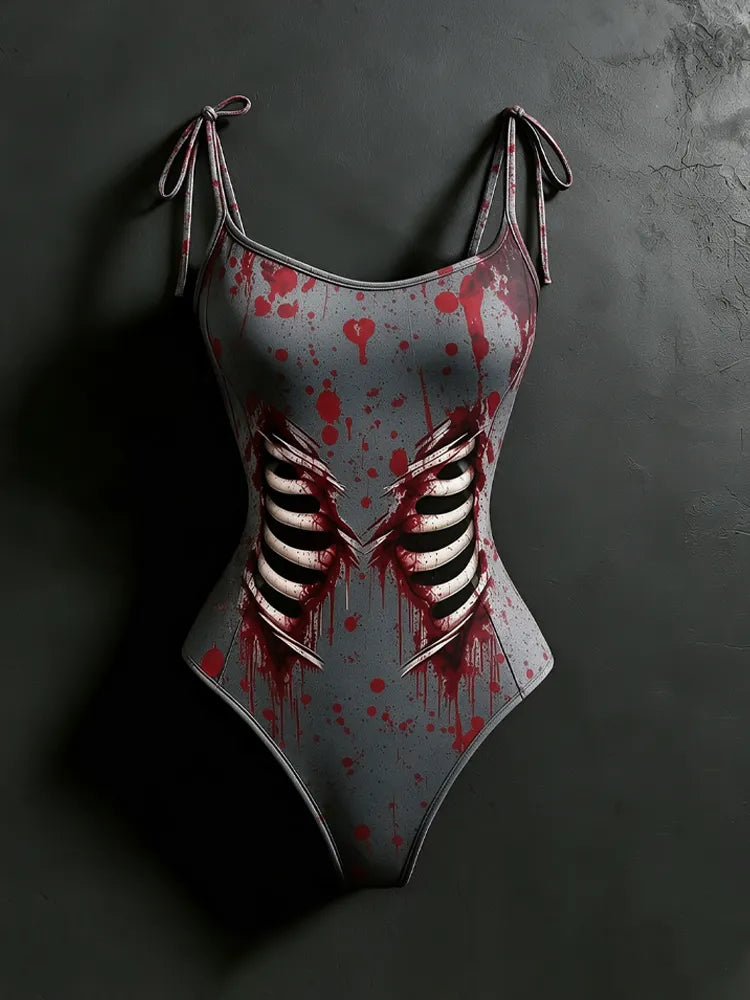 Women's Halloween Blood Stain And Skeleton Print Hoodie Two-piece Set