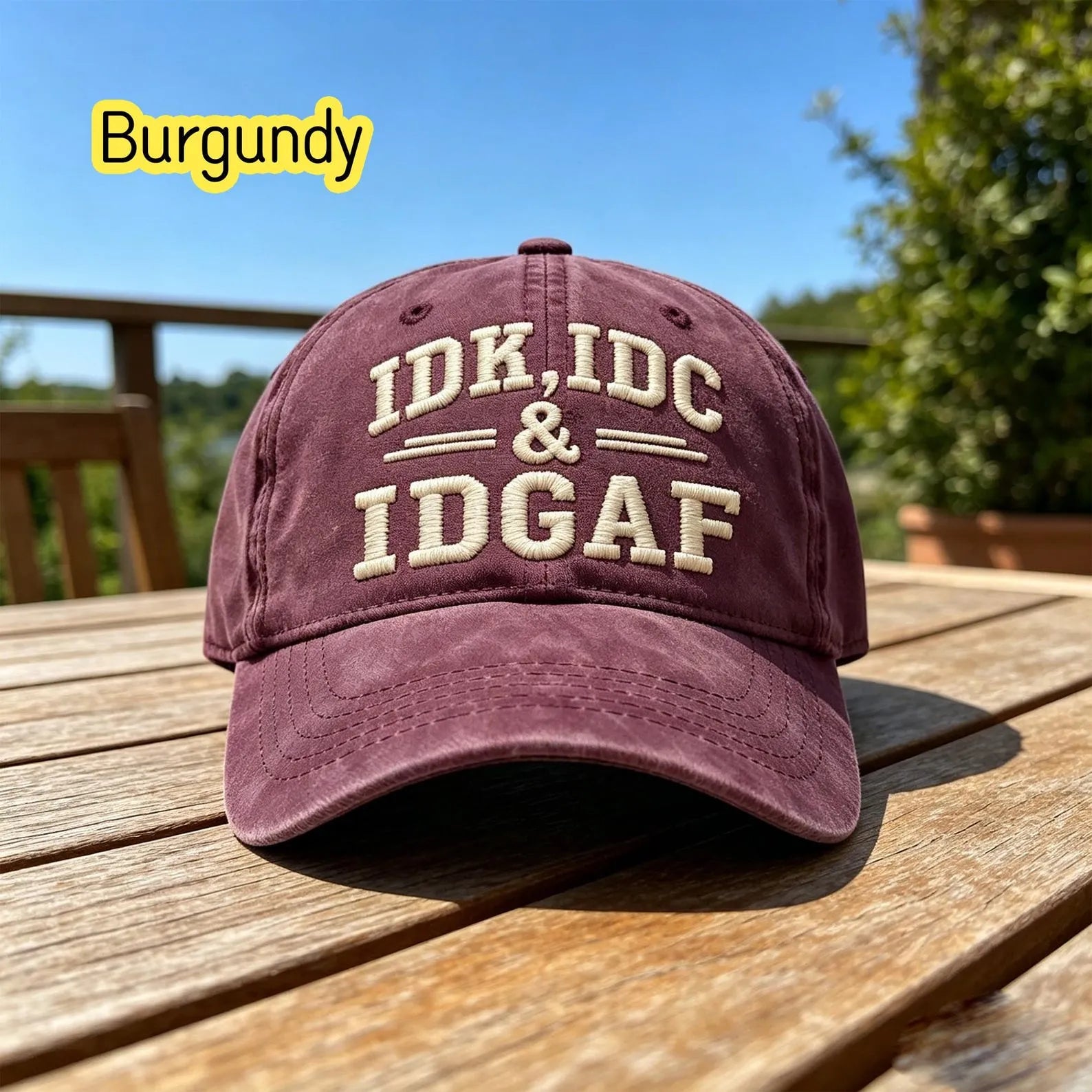 Embroidered IDK IDC IDGAF Washed And Distressed Finish Baseball Cap  Living My Life Statement