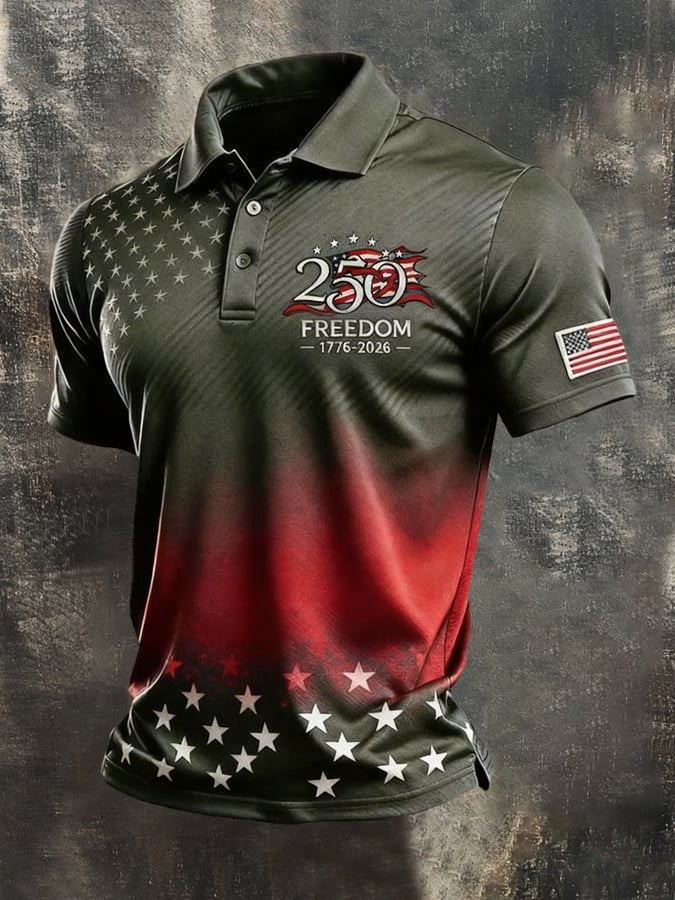 Men's Retro "Patriot" Color-Block Short-Sleeve Polo Shirt