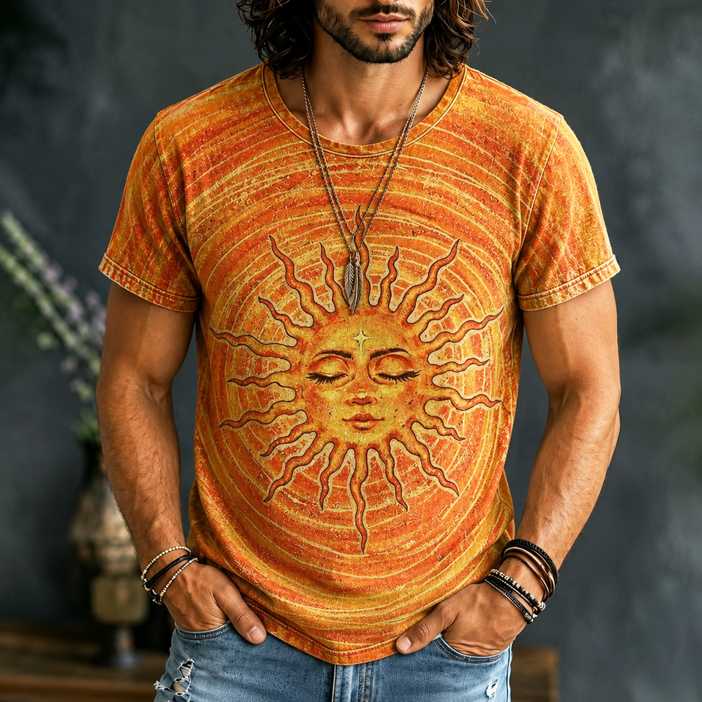 Men's Hippie Sun Art Casual Retro T-shirt