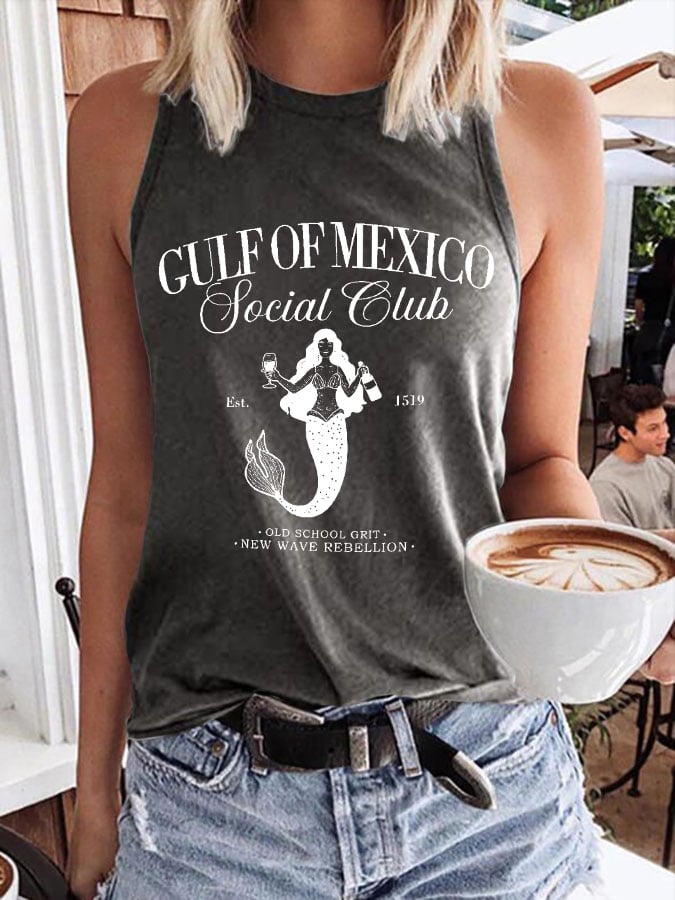 Women's Gulf Of Mexico Mermaid Print Round Neck Tank Top