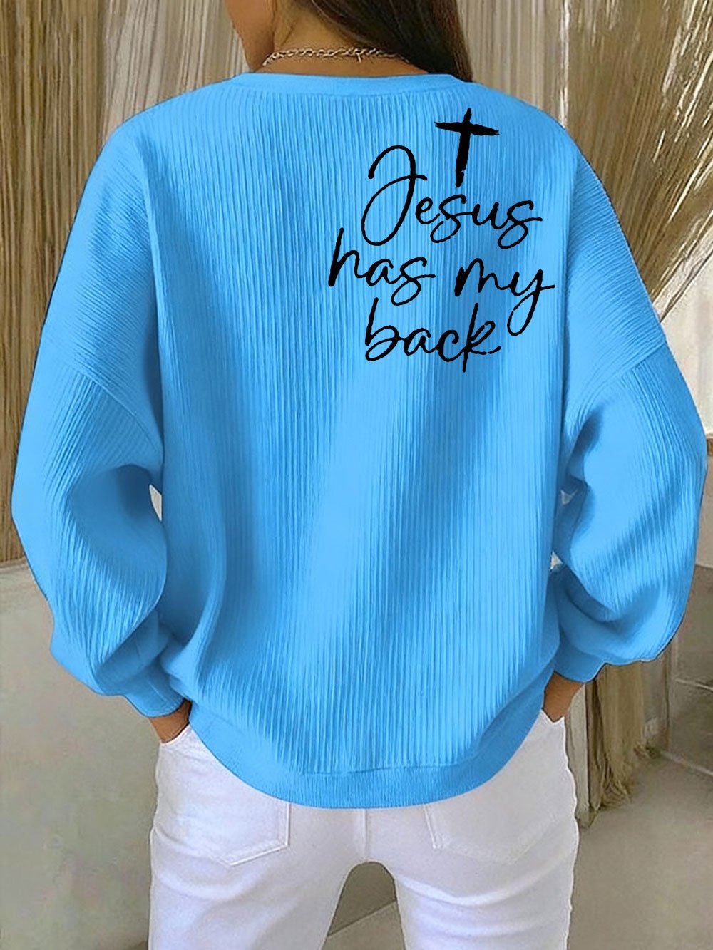 Women's Jesus has my back Art Print Crew Neck Sweatshirt