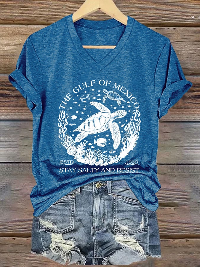 Women's The Gulf Of Mexico Printed V Neck T-shirt