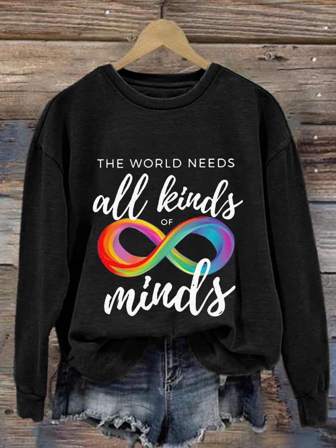 Women'S The World Needs All Kinds Of Minds  Autism Acceptance Print Long Sleeve Sweatshirt