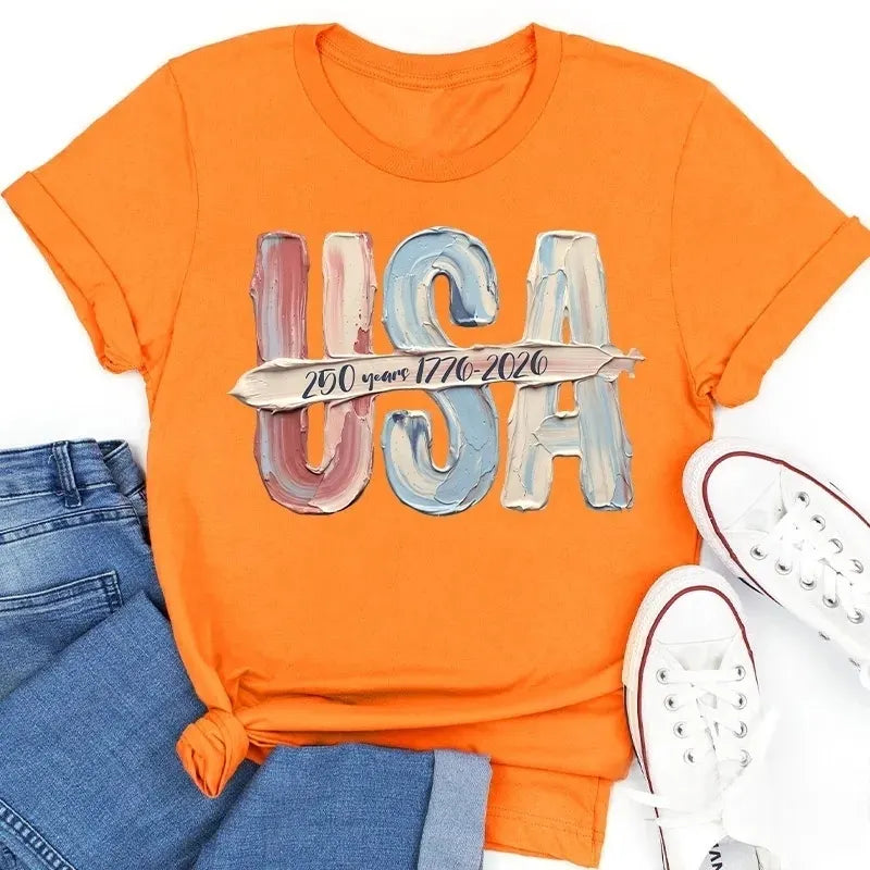 Watercolor USA 250 Years Cotton T-Shirt