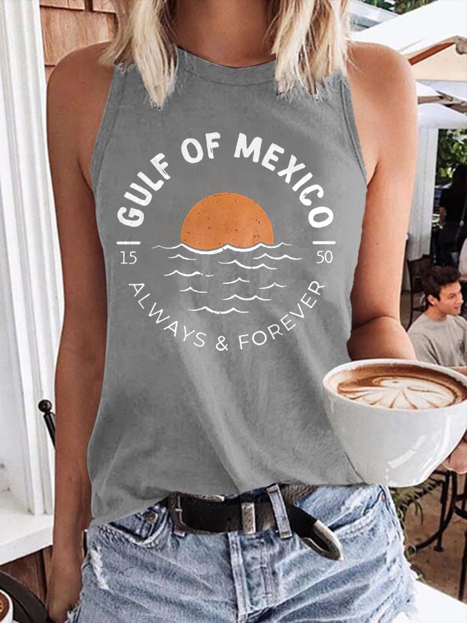 Women's Gulf Of Mexico Print Round Neck Tank Top