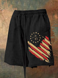 Men's Independence Day 1776 Flag Print Straps Loose Shorts