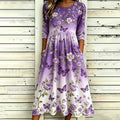 Women's Vintage Floral And Butterfly Print Linen Blend Midi Dress