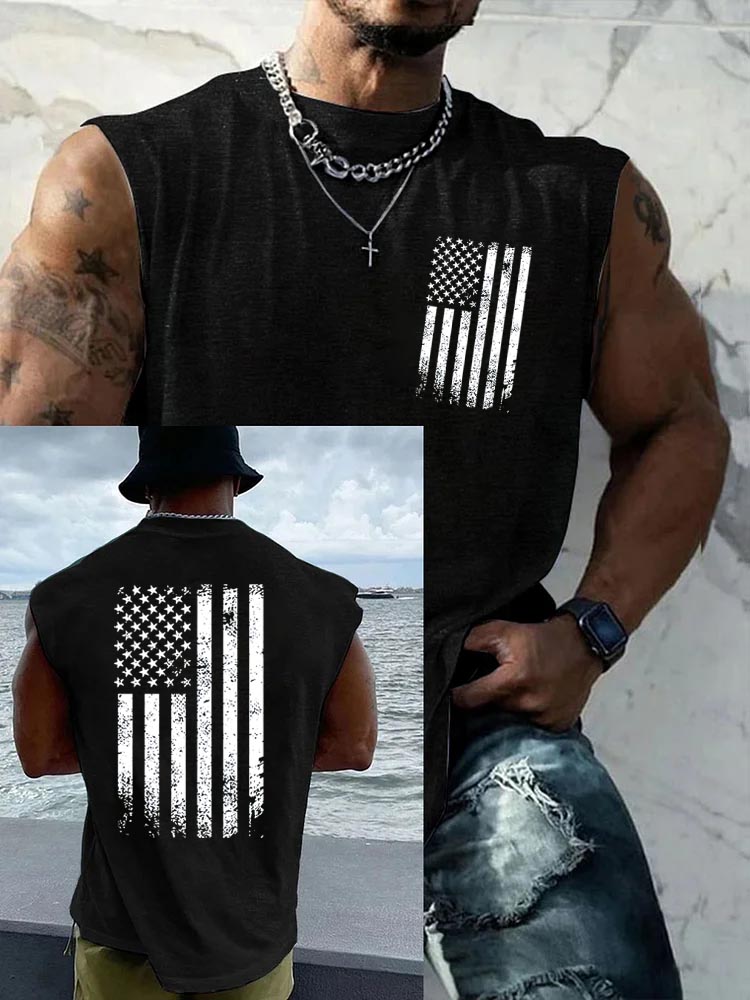 250Th Anniversary American Flag Pattern Round Neck 100% Cotton Tank Top