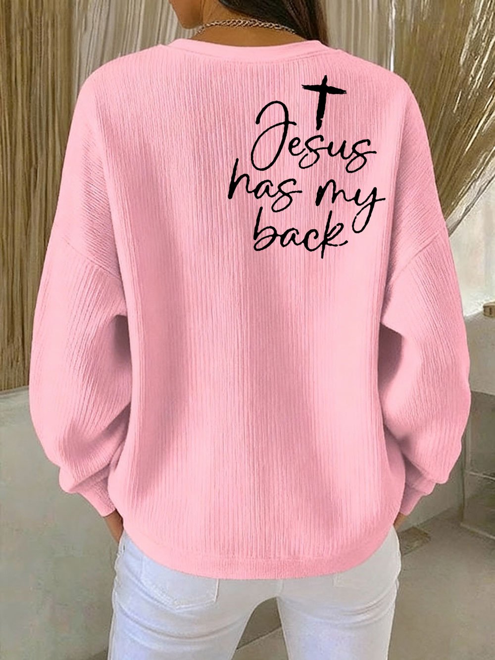 Women's Jesus has my back Art Print Crew Neck Sweatshirt
