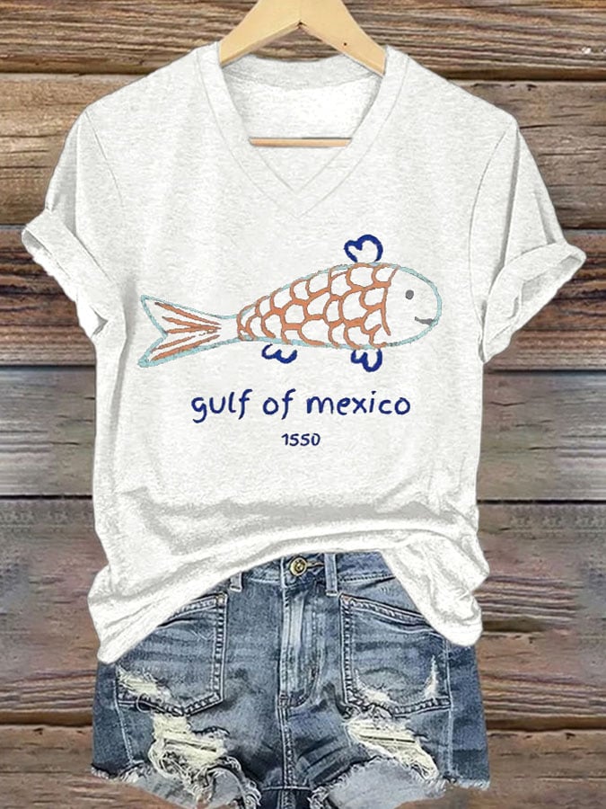 Women's Retro Gulf Of Mexico 1550 Print T-Shirt