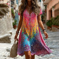 Women's Retro Hippie Floral Patchwork Casual Dress