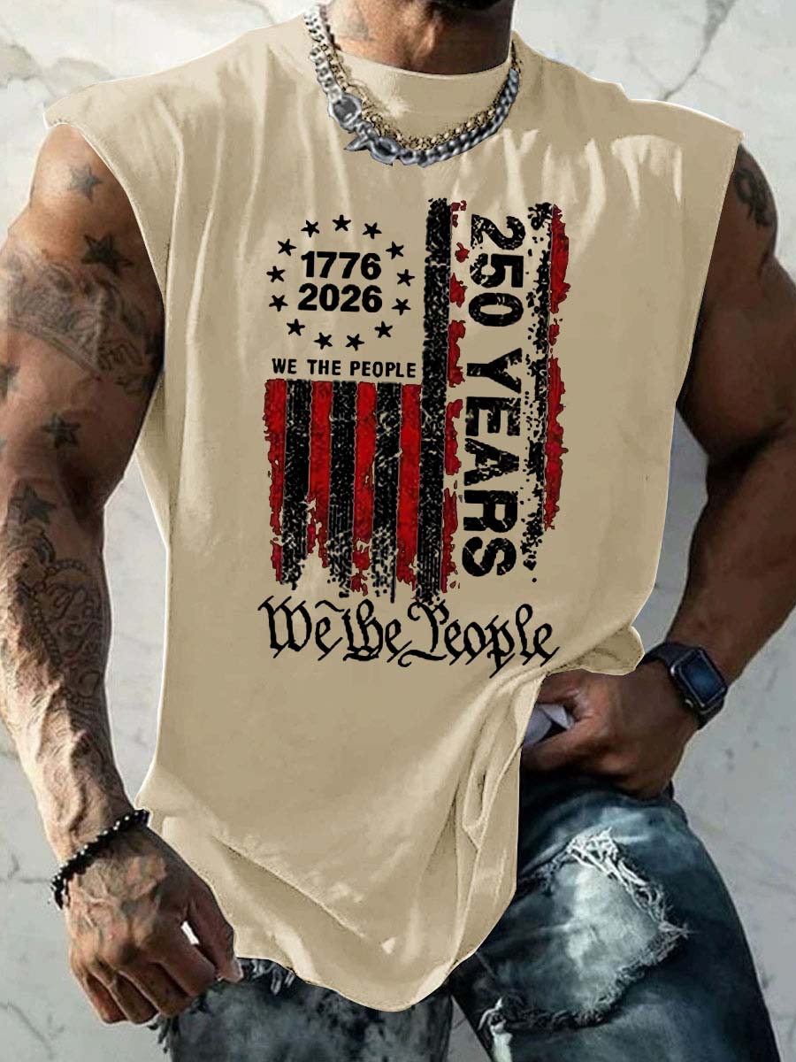 We The People 250 Years Pattern Round Neck 100% Cotton Tank Top