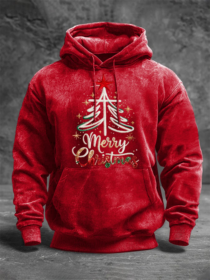 Retro Merry Christmas Cross Christmas Print Hoodie