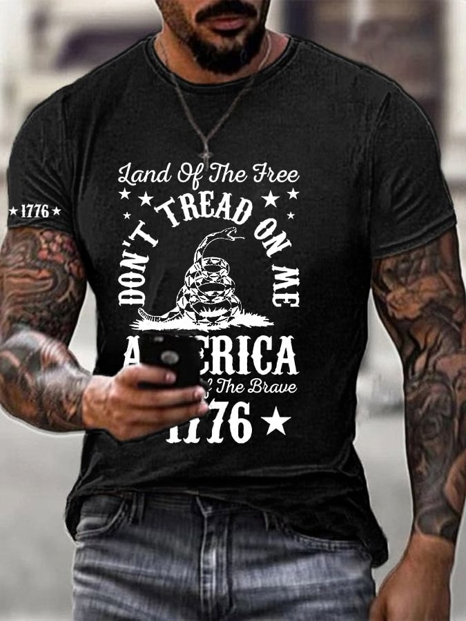 Men's Funny Fourth Of July Land Of The Free Don't Tread On Me America Because Of the Brave 1776 Print Casual Tee