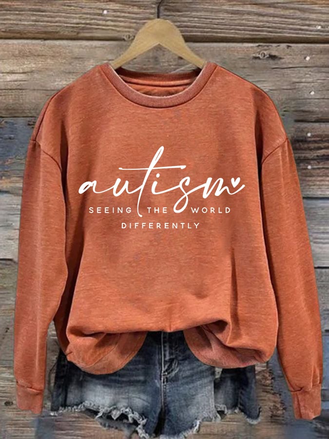 Women's Autism Awareness Printed Crew Neck Sweatshirt