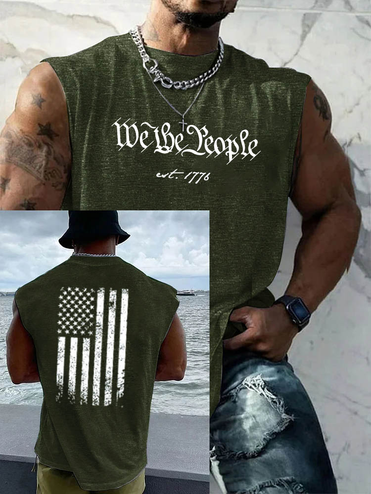 We The People Pattern Round Neck 100% Cotton Tank Top